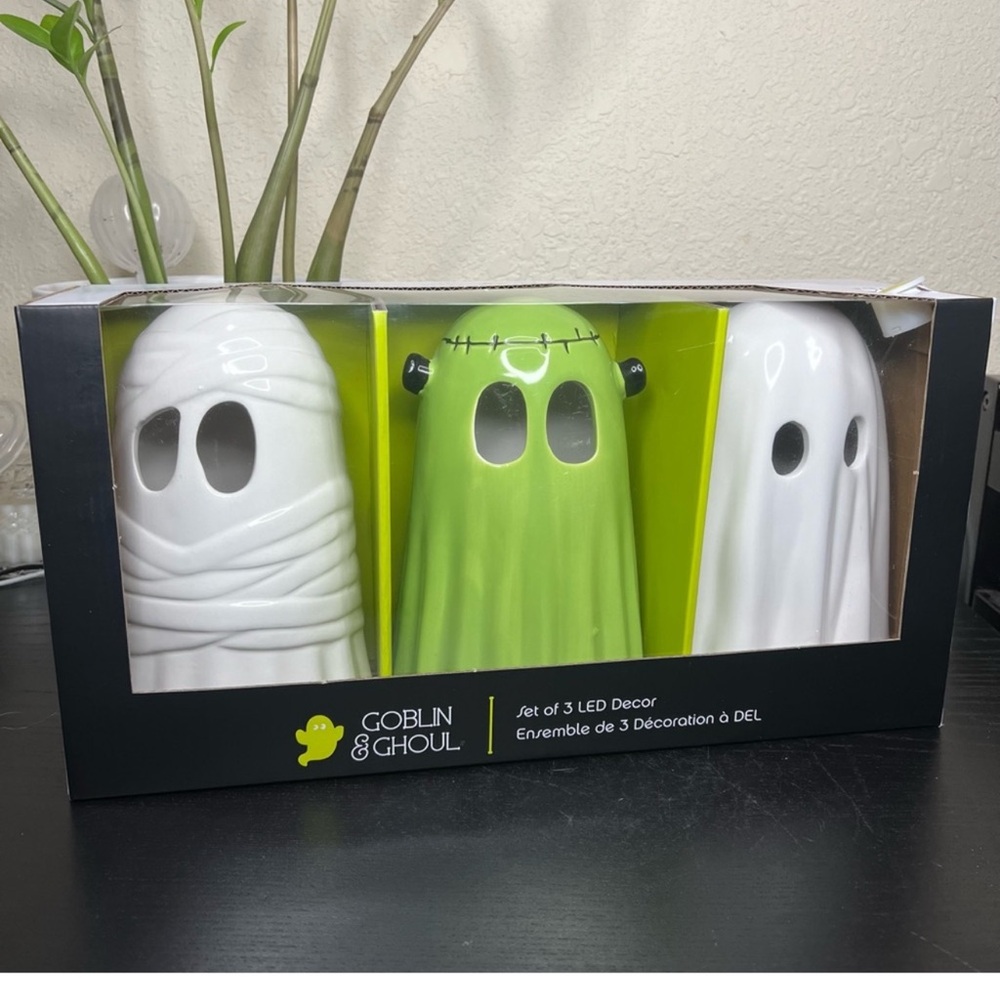 NEW Goblin & Ghouls 3pk Led Ceramic Ghosts